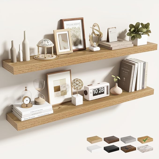 Acovy 40 Inch Floating Shelves for Wall 2 Pack, 40" Wall Shelves for Books, Storage, Decor, Wall Mounted Floating Shelf with Invisible Brackets for Kitchen, Living Room, Light Brown