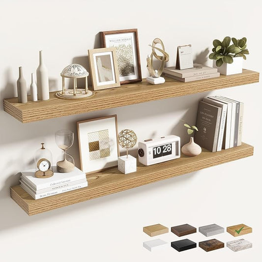 Acovy 40 Inch Floating Shelves for Wall 2 Pack, 40" Wall Shelves for Books, Storage, Decor, Wall Mounted Floating Shelf with Invisible Brackets for Kitchen, Living Room, Light Brown