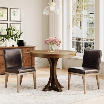 MALOL Wooden Dining Chairs Set of 2, Modern Leather Upholstered Dining Room Chair, Kitchen Side Chairs, Farmhouse Dinner Chair with High Back for Kitchen, Brown