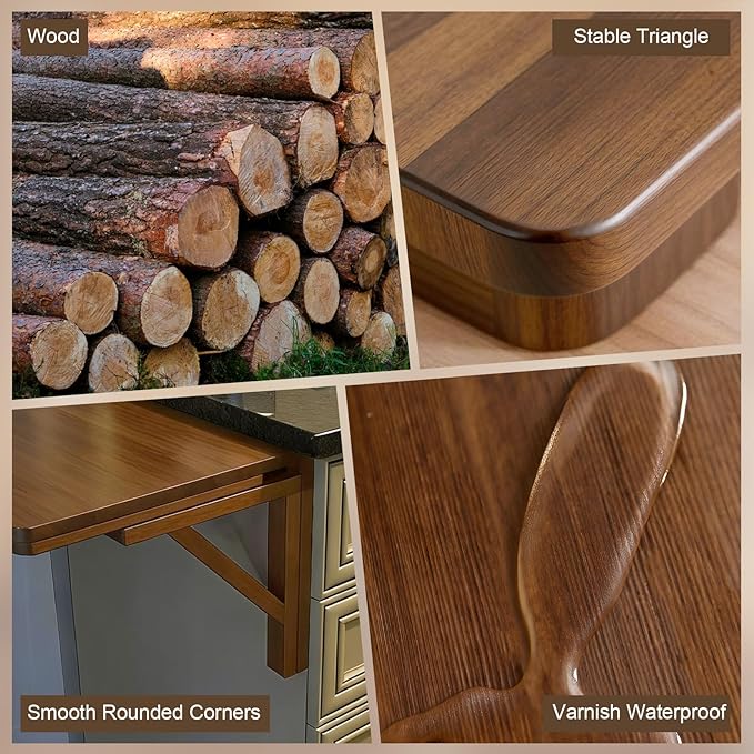 MM MELISEN Wall Mounted Desk - 32x24 Inch, Walnut Finish Solid Wood Desk for Bedroom Office or Laundry Room. Folds Down for laptops, up for Space. Ideal for Apartments, dorms, and Small Homes