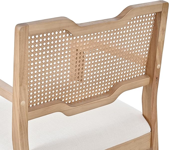 Christopher Knight Home 28" Farmhouse Barstools Set of 2, Upholstered Armchair Counter Stools with Natural Rattan Backrest, Solid Rubber Wood Dining Chairs for Kitchen Island Dining Room, Walnut+Beige