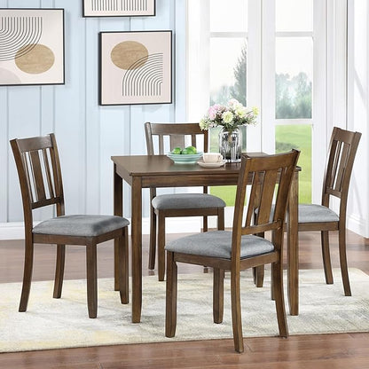 34" Solid Wood Dining Table, Island Table with Square Top, Rustic Dining Tables with Stable Legs for Small Kitchen & Family Gatherings, Walnut