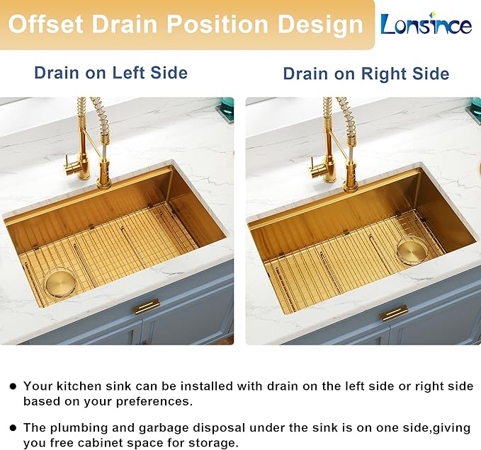 Gold Undermount Kitchen Sink 28 inch,Single Bowl Undermount Sink 16 gauge Stainless Steel,Workstation Kitchen Sinks with Gold Accessories (28" X 18")