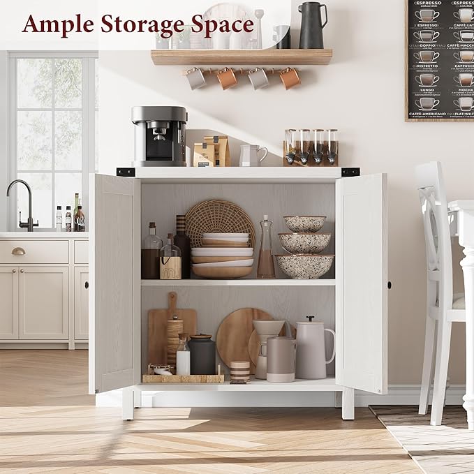GarveeHome Small Storage Cabinet, Farmhouse Sideboard Buffet Cabinet with 2 Doors and Adjustable Shelves, Accent Entryway Console Cabinets for Living Room, Dining Room (White, 2 Pieces)