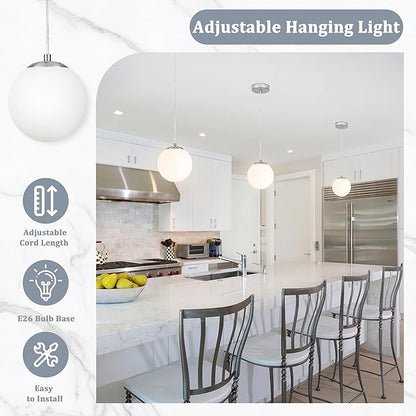 KoKo&Yukina 6 Inch Globe Pendant Light Nickel Globe Pendant Lights Kitchen Island Mid Century Light Fixture with Milky White Glass Shade for Dining Room Living Room