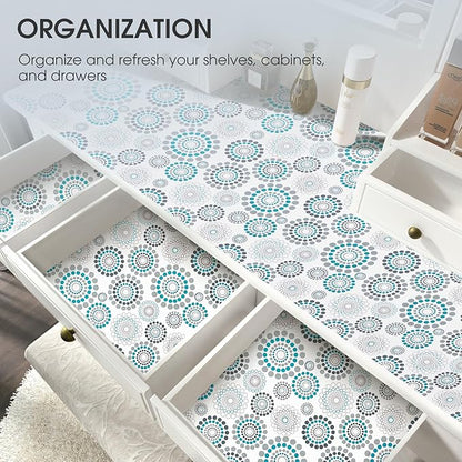 Drawer and Shelf Liner, Non-Slip Kitchen Cabinet Liners Non-Adhesive Thick Strong Grip Waterproof Washable Mats Protect Dresser Shelves Cupboard Bathroom Cabinets, Spiral, 12 in X 20 FT