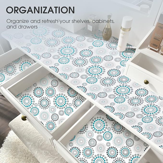 Drawer and Shelf Liner, Non-Slip Kitchen Cabinet Liners Non-Adhesive Thick Strong Grip Waterproof Washable Mats Protect Dresser Shelves Cupboard Bathroom Cabinets, Spiral, 24 in X 10 FT