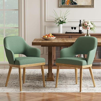 MALOL Wooden Dining Chairs Set of 2, Modern Fabric Upholstered Dining Room Chair, Kitchen Side Chairs, Farmhouse Dinner Chair with Open Back for Kitchen, Green