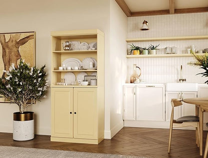 Palace Imports 100% Solid Wood Kitchen Pantry w/ 2 Wood Doors, Yellow, 32" w x 71.5" h, Renewable Eco-Friendly Pine, Made in Brazil