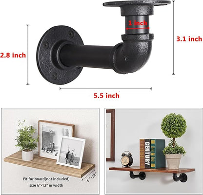 Industrial L Pipe Shelf Brackets for 6-12 in Depth Wood,Heavy-Duty 3/4" Iron,Wall Mount Floating Shelf Bracket L Metal Pipe Shelving Brackets for Wood-Black DIY Pipe Shelves(5.5*3.1 Inch 6 Pack)