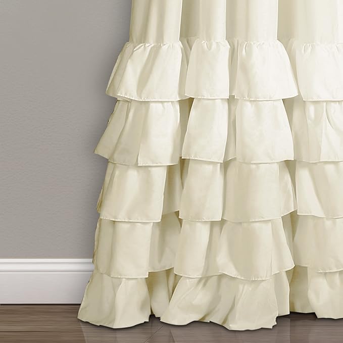 Lush Decor Allison Ruffle Light Filtering Window Curtain Panels Pair 40" W x 84" L Ivory - Coquette Curtains for Bedroom - Drapes - Ruffle Curtains Kids