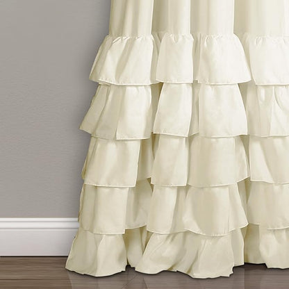 Lush Decor Allison Ruffle Light Filtering Window Curtain Panels Pair 40" W x 84" L Ivory - Coquette Curtains for Bedroom - Drapes - Ruffle Curtains Kids