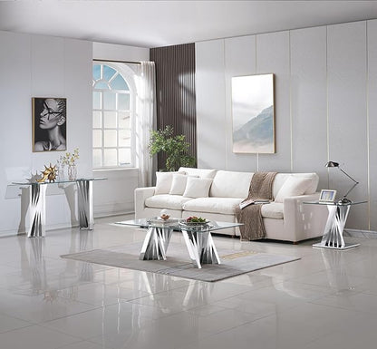 Henf Silver Glass Coffee Table with Mirrored Stainless Steel Base, 51"" Rectangle Modern Living Room Table Cocktail Table Luxury Tea Table Coffee Table for Home Office Living Room