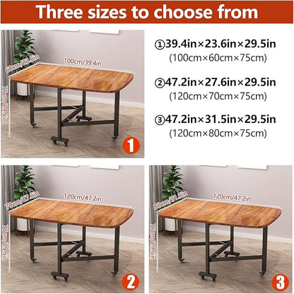 Drop Leaf Kitchen Dining Table with Wheels, Solid Wooden Foldable Kitchen Table, Multifunction Expandable Folding Table for Small Spaces Kitchen, Bedroom, Living Room, Brown, Seats 4-8 People, Stable(