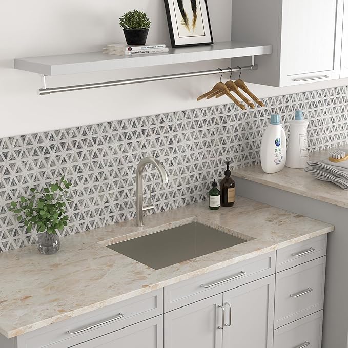 Kichae 12" Deep Laundry Sink Undermount - 24 Inch Undermount Utility Sink Stainless Steel Single Bowl Under Counter Handmade Laundry Utility Room Basin