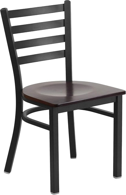 Flash Furniture HERCULES Series Black Ladder Back Metal Restaurant Chair - Walnut Wood Seat