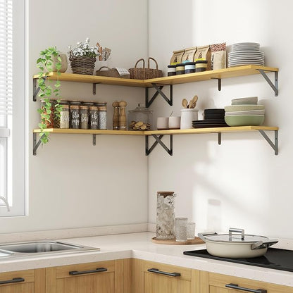 Axeman 32 Inch Floating Shelves | 8 Inch Deep Oak Wall Shelves Set of 2 | 31.5W x 8D Rustic Wood Shelves for Bookshelf Living Room Bedroom Home Office Bathroom