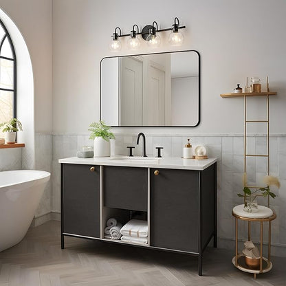 KSANA Black Bathroom Light Fixtures, 4-Light Modern Farmhouse Black Vanity Lights with Clear Glass Shade Over Mirror for Hallway, Kitchen, Bedroom, and Living Room