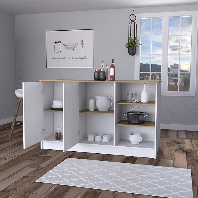 GOWE Gladiolus Kitchen Island in Melamine, Two Doors, Three Open Shelves