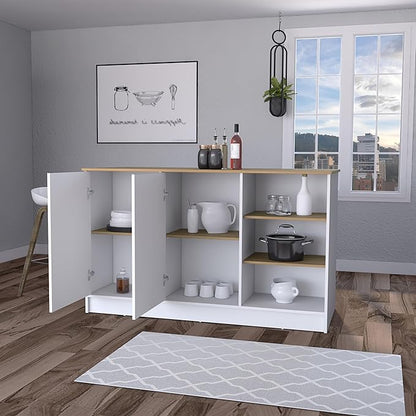 GOWE Gladiolus Kitchen Island in Melamine, Two Doors, Three Open Shelves
