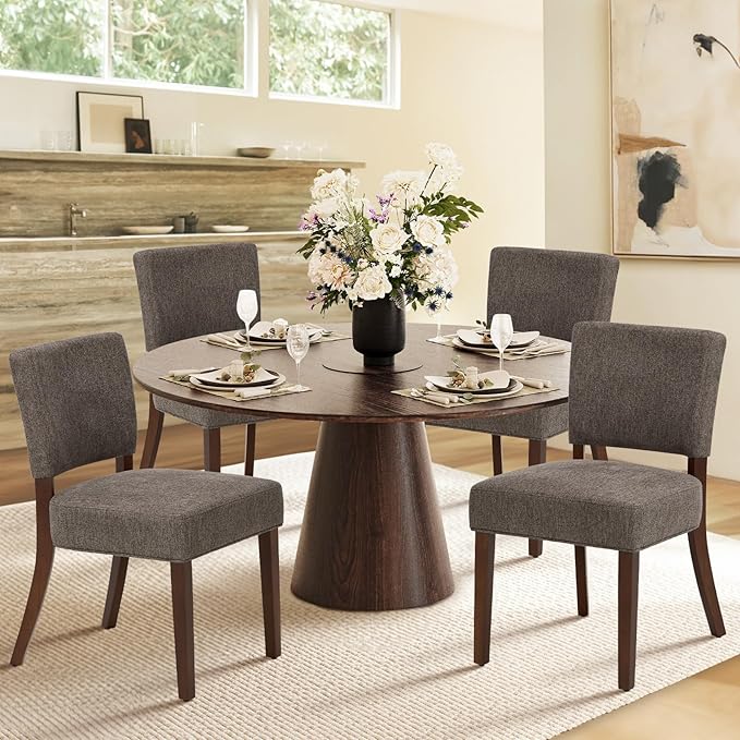 COLAMY Upholstered Dining Chairs Set of 2, Fabric Kitchen Chairs with Padded Seat & Back, Solid Wood Legs, Modern Simple Dining Room Chairs for Kitchen, Dining Room, Living Room, Brown