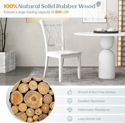 Giantex Wood Dining Chairs Set of 2 White, Armless Kitchen Chair w/Rubber Wood Frame, Cross Back, Contoured Seat, Farmhouse Wooden Side Chair, High Back Kitchen Chairs for Home Dining Room