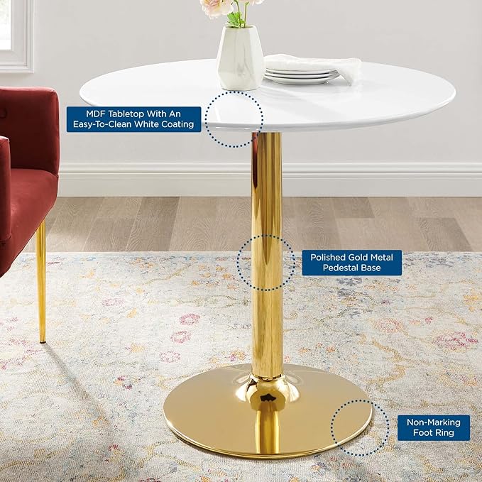 Modway Verne Round Modern 35" Dining Table in Gold White