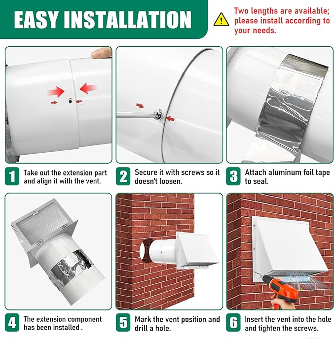 6 Inch Hooded Wall Vent Cover with Screen and Damper Galvanized Steel for Kitchen Range Hood Dryer Bathroom Exhaust, White