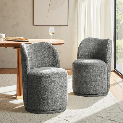 HULALA HOME Boucle Swivel Dining Chairs Set of 2 - Upholstered Barrel Kitchen Chair with 360 Degree Rotation, Gray Modern Accent Vanity Chair for Dining Living Room, Bedroom, Makeup Room