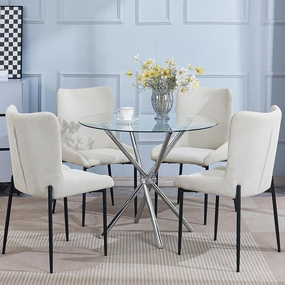 Round Glass Dining Table,Clear Kitchen Table with Tempered Glass Tabletop and Tripod Chrome Legs,Round Glass Table for Restaurant/Dining Room 35.43" D x 35.43" W x 29.5" H (Silver- 4 Legs)