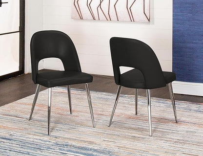 Sunset Trading Mia Faux Leather Dining Chair | Polished Chrome Silver Tapered Legs | Black Padded Seat with Arched Open Back | Set of 2 | Contemporary, Mid-Century Modern Kitchen Sidechairs