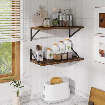 Acovy Deep Floating Shelves,24" Wx10 D Floating Shelf for Wall Set of 2,Hanging Storage Shelf with Metal Brackets,Wide Display Wall Shelves for Living Room,Bedroom,Bathroom,Kitchen,Walnut
