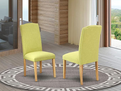 East West Furniture ENP4T07 Encinal Parson Dining Chairs - Nailhead Trim Limelight Linen Fabric Upholstered Chairs, Set of 2, Oak