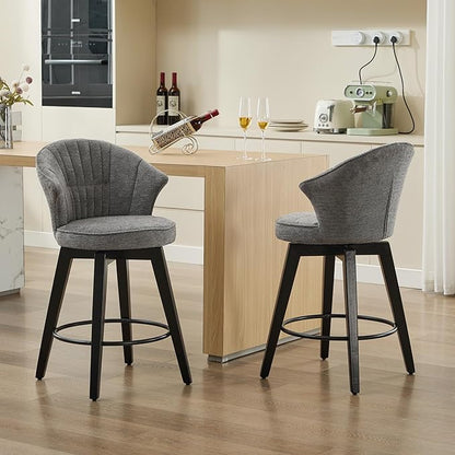 Modern Set of 2 Counter Height Swivel Bar Stools, Chenille Upholstered Chairs with Wide Backrest for Bar, Kitchen Island, Dining Room - Comfortable Seating Experience, Excellent Quality, Stylish Desig