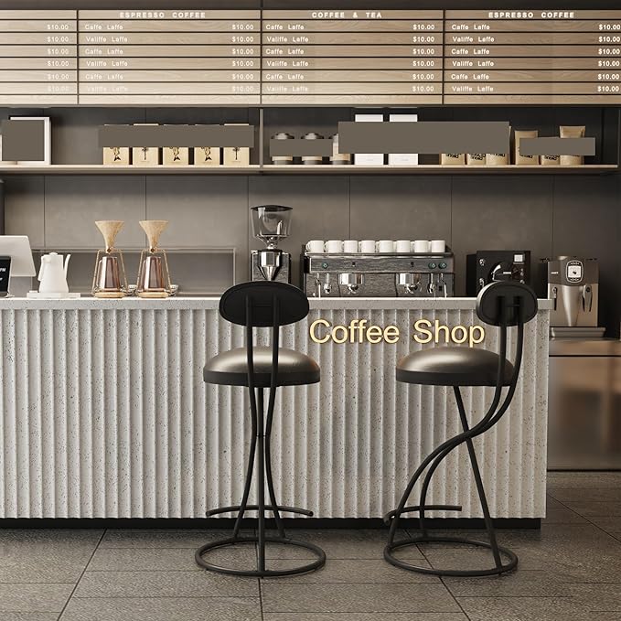 Bar Stools Upholstered Counter Height Barstools for Kitchen Island,Set of 2,Modern PU Leather Dining Chairs with Footrest,for Living Room