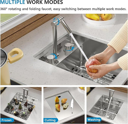 15 Inch Undermount RV Kitchen Sink Workstation - Fulorni 15"x17" Outdoor RV Mobile Camper Wet Bar Prep Sink 16 Gauge 304 Stainless Steel Single Bowl Basin with Foldable Faucet