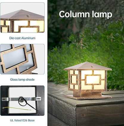 Pillar Lights Outdoor, E26 Waterproof Light Fixture Aluminum Glass Post Column Lamp Victorian Fence Garage Pavilion Courtyard Lighting ( Color : Bronze )¡­, S-Bronze