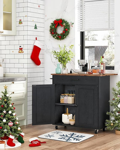 CHOEZON Kitchen Island, Kitchen Island Cart with One Double Cabinet and Drawer, Rolling Storage Cart with Power Strip, with Drop Leaf, for Kitchen, Living Room, Black and Rustic Brown MZD01UBFN1