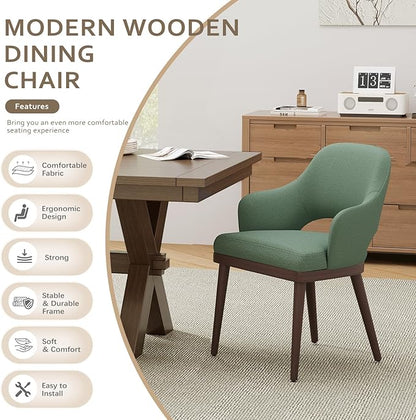 MALOL Wooden Dining Chairs Set of 6, Modern Fabric Upholstered Dining Room Chair, Kitchen Side Chairs, Farmhouse Dinner Chair with Open Back for Kitchen, Green