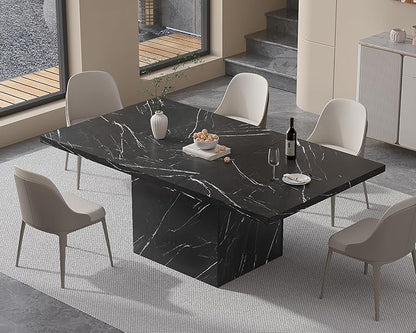 HSH Black Faux Marble Dining Table, 63 inch Modern Dinner Table for 6 Person, Farmhouse Rectanglur Kitchen Table for Living Room, Long Wood Dining Room Tables with strong Pedestal, Black Marble, 63 In