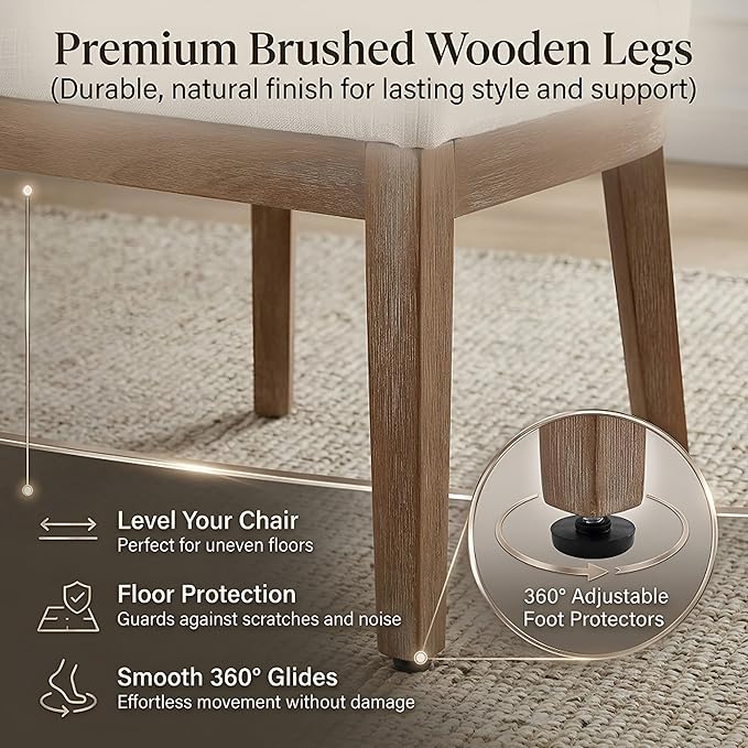 HNY Modern Dining Chairs Set of 4 with Comfortable Back Support, Farmhouse Soft Linen Upholstered Kitchen Dining Room Chairs with Solid Wood Legs, Armless Accent Side Chairs for Living Room, Beige