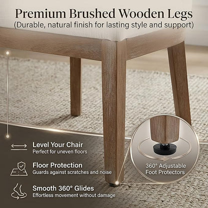 HNY Modern Dining Chairs Set of 4 with Comfortable Back Support, Farmhouse Soft Linen Upholstered Kitchen Dining Room Chairs with Solid Wood Legs, Armless Accent Side Chairs for Living Room, Beige