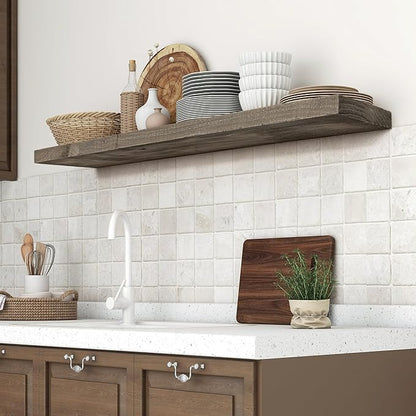 FLYJOE Solid Reclaimed Wood Floating Shelf 48inches Width and 8 inches Depth, Rustic Reclaimed Barnwood Wall Hanging Shelves with Invisible Heavy-Duty Metal Bracket，Cement Grey