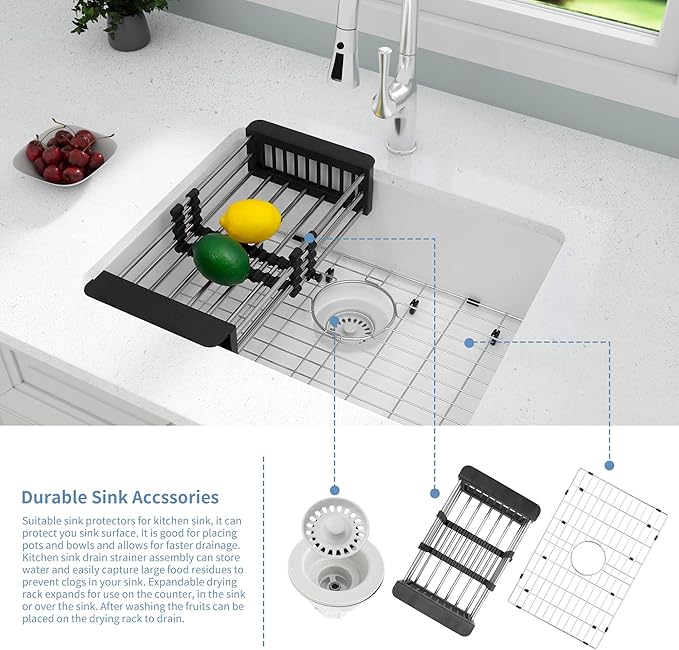 White Kithcen Sink, 23 Inch Undermount Kitchens Sinks, 23"x 18"x 8" Small Bar Sinks, 23 x18 Granite Composite Quartz Stone Kitchen Sink With Accessories