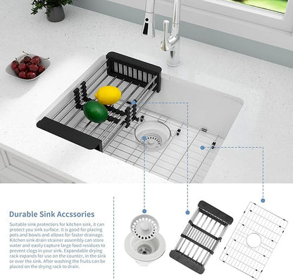 White Kithcen Sink, 23 Inch Undermount Kitchens Sinks, 23"x 18"x 8" Small Bar Sinks, 23 x18 Granite Composite Quartz Stone Kitchen Sink With Accessories