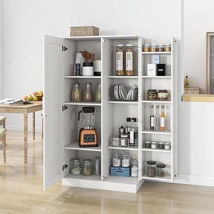 HOMCOM 63" Kitchen Pantry, Freestanding Food Cabinet with 2 Doors and Adjustable Shelves, Storage Cabinet - White