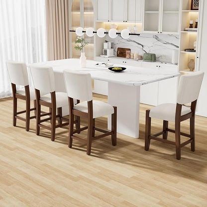 Bar Stools Set of 4, 40.4" Counter Stools with Back, Linen Upholstered Bar stools with Solid Wood Legs Bar Chairs for Kitchen Island Dining Room, Beige(4 Chairs)
