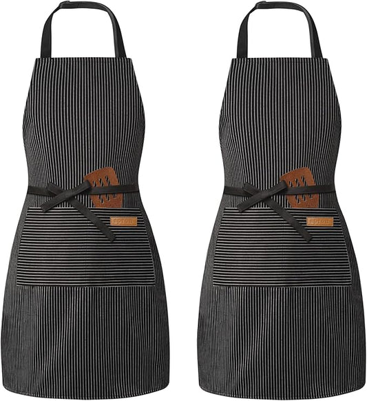 BeLuyi 2 Pack Adjustable Bib Apron with 2 Pockets Chef Cooking Kitchen Restaurant Aprons for Women Men