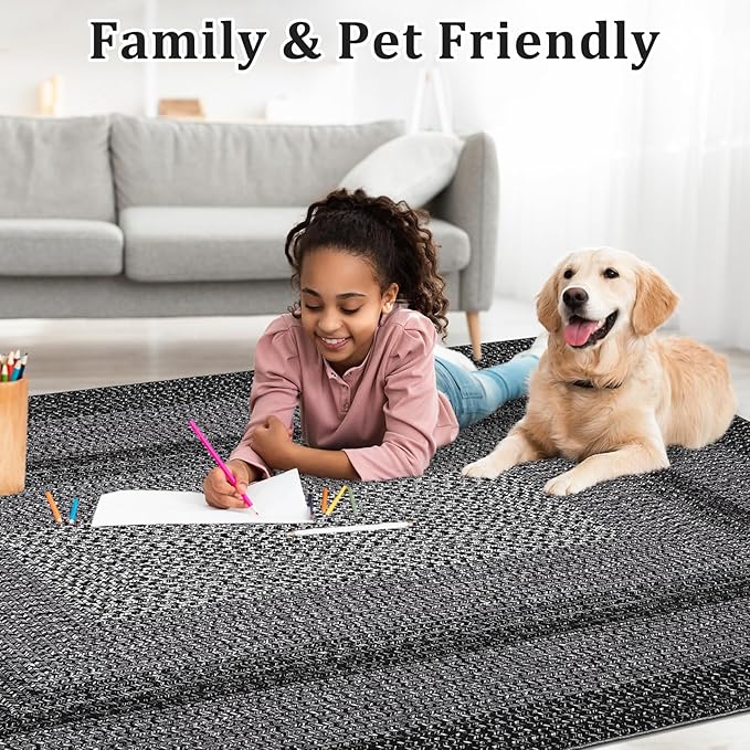 Imitation Braided Collection-Print Washable Rugs 10x13 Area Rug for Living Room Modern Bedroom Rug Soft Large Area Rug Non Slip Throw Rugs Stain Resistant Carpet for Nursery Dining Room