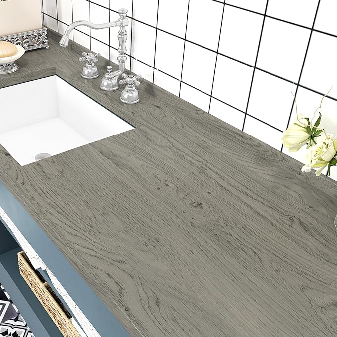 WESTICK Light Brown Wood Look Contact Paper Self Adhesive Wooden Wallpaper Peel and Stick Countertops Wood Grain Contact Paper for Kitchen Cabinet and Drawers Removable Wooden Vinyl Wrap 15.8" x 393"
